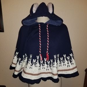 Adorable navy blue bunny ear sleeved capelet
